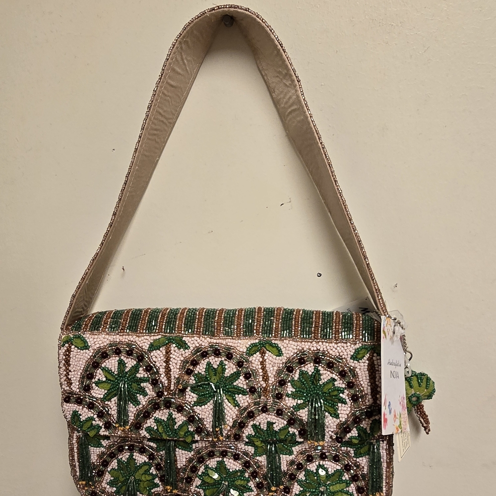 Marshalls Beaded Green and Cream Shoulder Bag